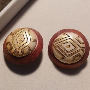 Wooded Clip On Earrings